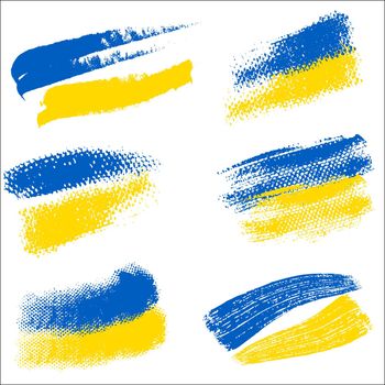 Set of Ukranian hand drawn official flag. Blue and yellow strokes