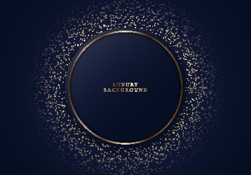 Abstract modern luxury dark blue circle shape and golden ring with gold glitter on dark background. Vector graphic illustration