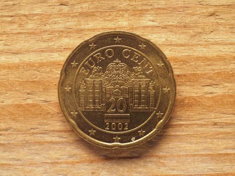 20 cents coin showing the belvedere palace, currency of Austria, EU