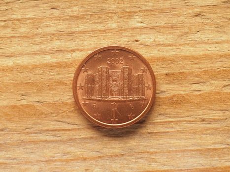 1 cent coin showing Castel del Monte, currency of Italy, EU