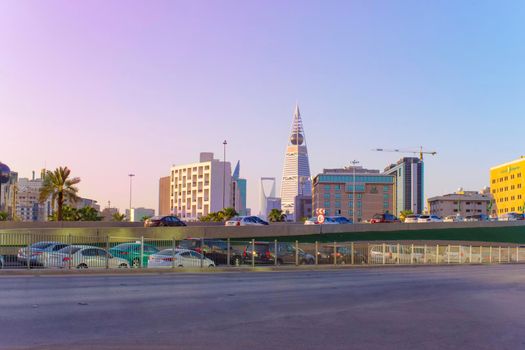 Riyadh, Saudi Arabia, KSA - October 11, 2021 Riyadh city from Cairo Square buildings, skyscraper and traffic in Riyadh