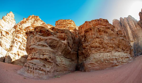 Spectacular scenery in WADI RUM Jordan , red sand