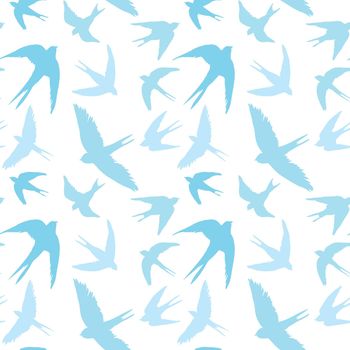 Seamless pattern of swallow silhouettes. Flying birds in different angles.