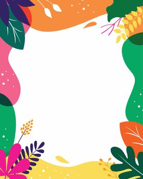 Colorful floral border, frame and background with leaves and abstract shapes