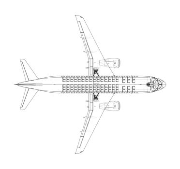 Airplane in wire-frame style. Vector