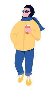 Fashionable celebrity with cup of coffee semi flat color vector character