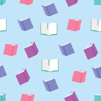 Colorful open books background seamless pattern