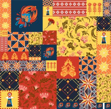 Seamless pattern in Ukrainian style. Ukrainian ethnic pattern in patchwork style. Vector illustration