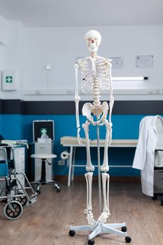 Empty doctor office having human body skeleton used as medical instrument