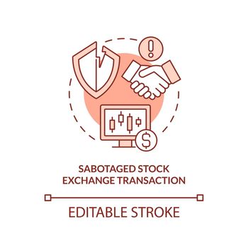 Sabotaged stock exchange transaction red concept icon