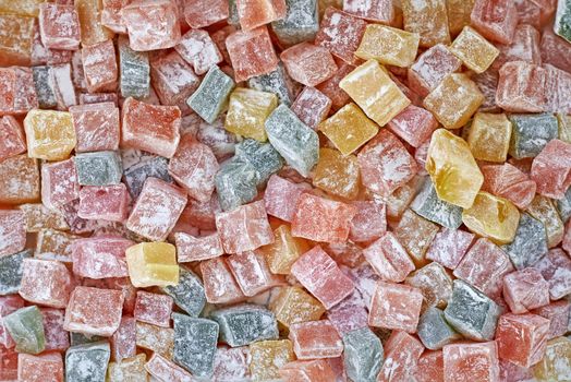 Many candies for background. Colored sweets texture, closeup