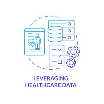Leveraging healthcare data blue gradient concept icon. Challenge facing hospital workers abstract idea thin line illustration. Digital health data. Isolated outline drawing. Myriad Pro-Bold font used