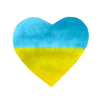 Symbol of Peace and Love. Flag of Ukraine in Heart-Shape isolated on White Background. Hand Drawing Paint. Unity and Care Concept.