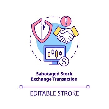 Sabotaged stock exchange transaction concept icon