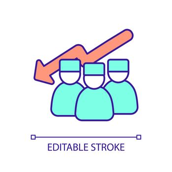 Shortage of healthcare professionals RGB color icon. Deficit in physicians. Healthcare workforce challenge. Isolated vector illustration. Simple filled line drawing. Editable stroke. Arial font used