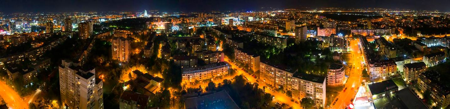 A panoramic aerial view to city at night. Sofia, Bulgaria