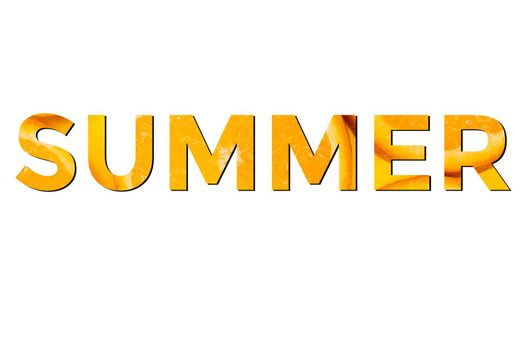 Summer mood. Hello summer. Colorful word summer with the image of oranges inside the letters on a white background