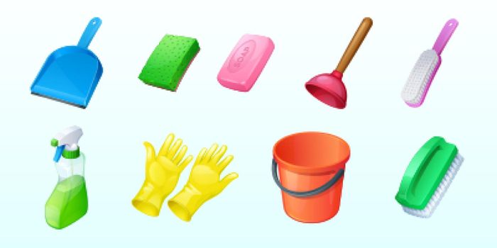 Cleaning icons with bucket, sponge and spray