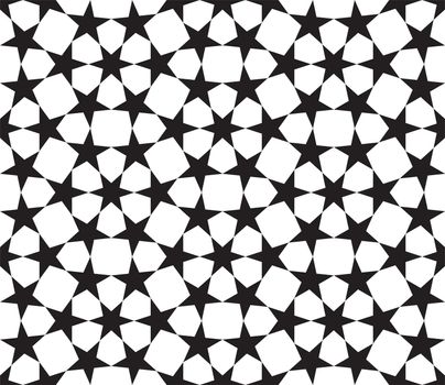 Geometric seamless pattern based on traditional Islamic ornament. Black and white.