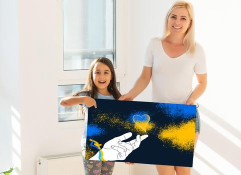 photo canvas with people and flag of ukraine.