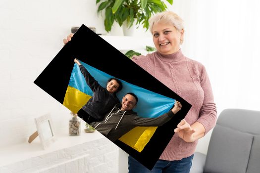 photo canvas with people and flag of ukraine.