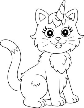Cat Unicorn Coloring Page Isolated for Kids