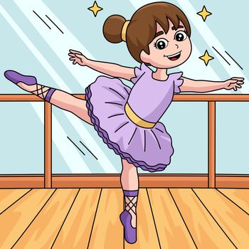 Dancing Ballerina Girl Colored Cartoon