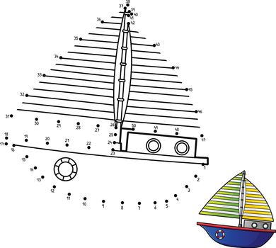 Dot to Dot Sailboat Isolated Coloring Page