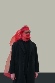Superhero man with red mask and sunglasses fashion fighter