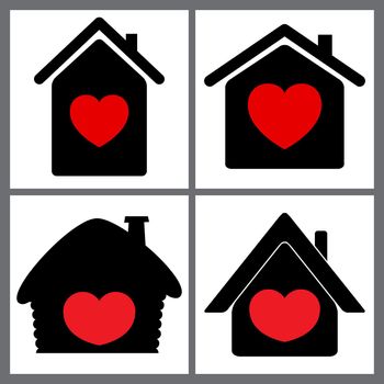 Heart sign in house red icon, love home symbol, vector illustration isolated on white background