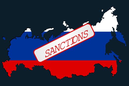 Sanctions against Russian Federation. Russian Map with restriction sign. Embargo and economucal crysis concept.