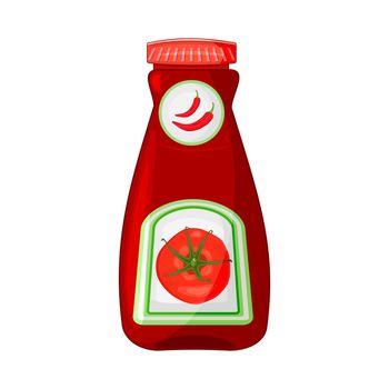 Ketchup bottle isolated on white background. Red tomato sauce and dressing in plastic package.