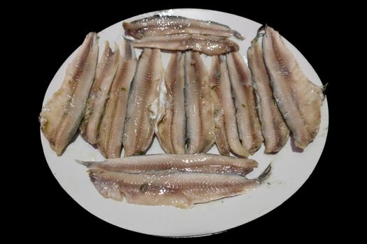 Raw anchovy plate prepared with vinegar