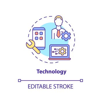 Technology concept icon. Business issue abstract idea thin line illustration. Isolated outline drawing. Digital transformation. Cyber security. Editable stroke. Arial, Myriad Pro-Bold fonts used