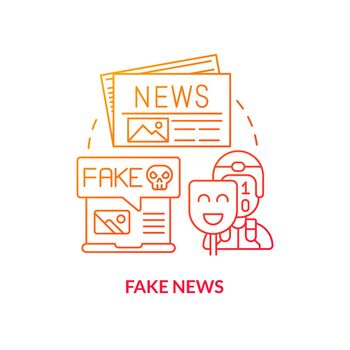 Fake news red gradient concept icon. False and fabricated facts. Information war over Internet abstract idea thin line illustration. Isolated outline drawing. Myriad Pro-Bold font used