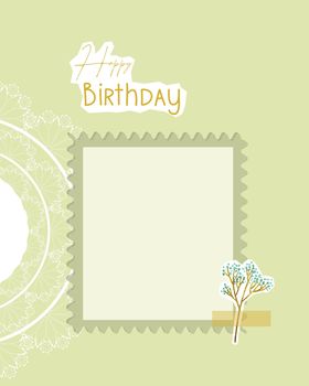 Happy Birthday collage green postcard vintage style, lace doily, scrapbooking, for congratulations, place to insert.