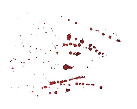 Watercolor splatter drops from wine blood paint, red burgundy color, isolated, white background.