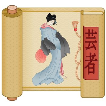 Geisha on parchment in Japanese style