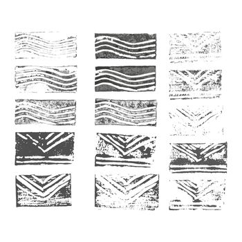Stamp imprint decorative hand drawn tracing, set wave letter envelope, isolated, white background.
