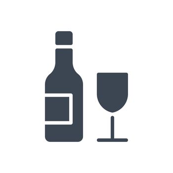 Wine bottle and glass related vector glyph ico
