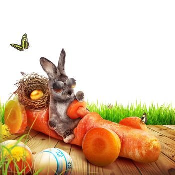 Funny Easter bunny. Happy Easter holiday concept.