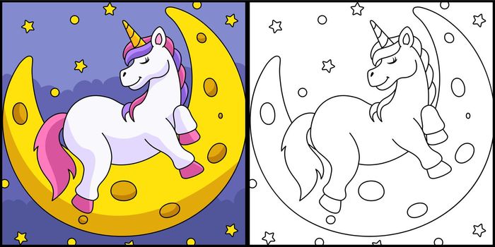 Unicorn Sleeping On The Moon Coloring Page