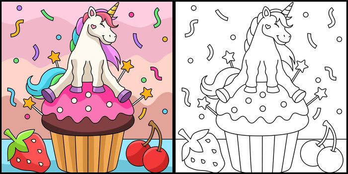 Unicorn Sitting On A Cupcake Coloring Page