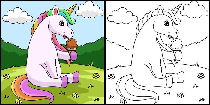 Unicorn Eating Ice Cream Coloring Page