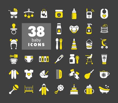 Baby, feeding and care glyph icons set. Graph symbol for children and newborn babies web site and apps design, logo, app, UI