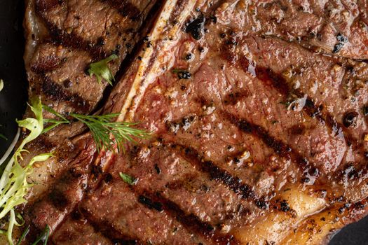 Closeup on juicy grilled beef steak texture