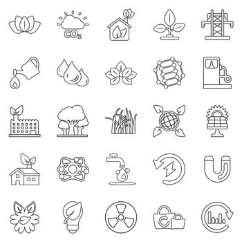 Eco environment icons set in flat style. Ecology vector illustration on white isolated background. Bio emblem sign business concept.