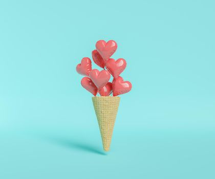 ice cream cone with heart balloons coming out of it