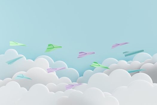 paper airplanes flying over transparent clouds