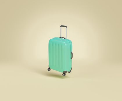 isolated travel suitcase suspended on studio background